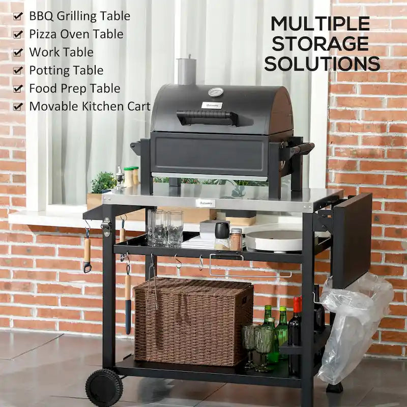 Outdoor Grill Cart with Foldable Side Table