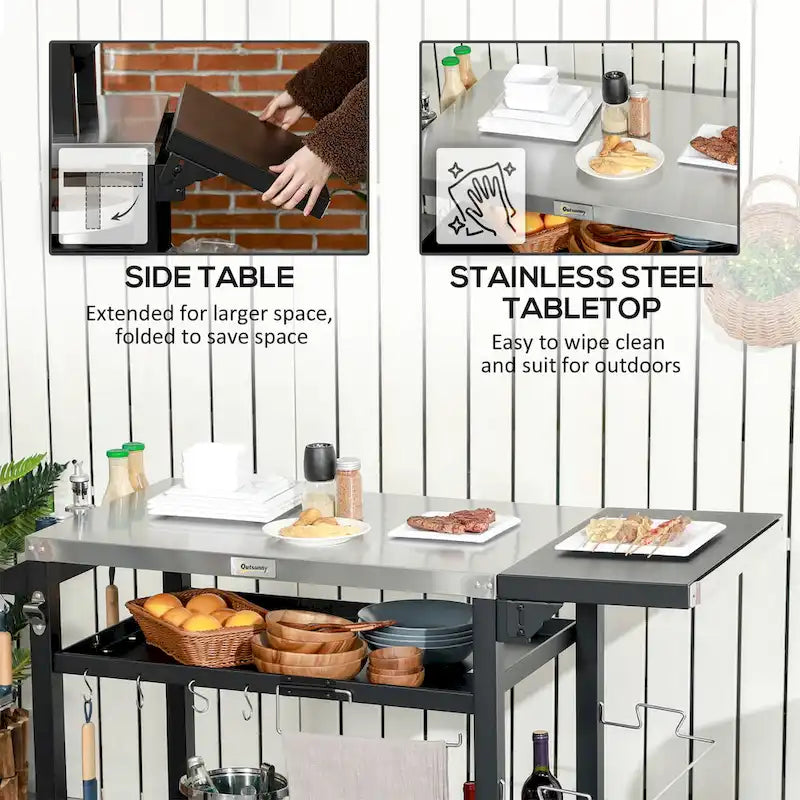 Outdoor Grill Cart with Foldable Side Table