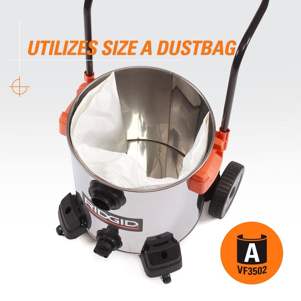 16 Gallon 6.5 Peak HP Stainless Steel Wet/Dry Shop Vacuum with Fine Dust Filter, Locking Hose and Accessories WD1956