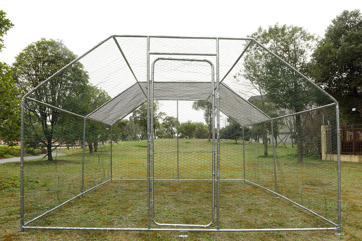 10'x10' Outdoor Heavy Duty Chicken Coops Walk in Metal Chicken Cages Large Pets Raise Crate Protector Poultry Rabbit House with Waterproof Cover Backyard