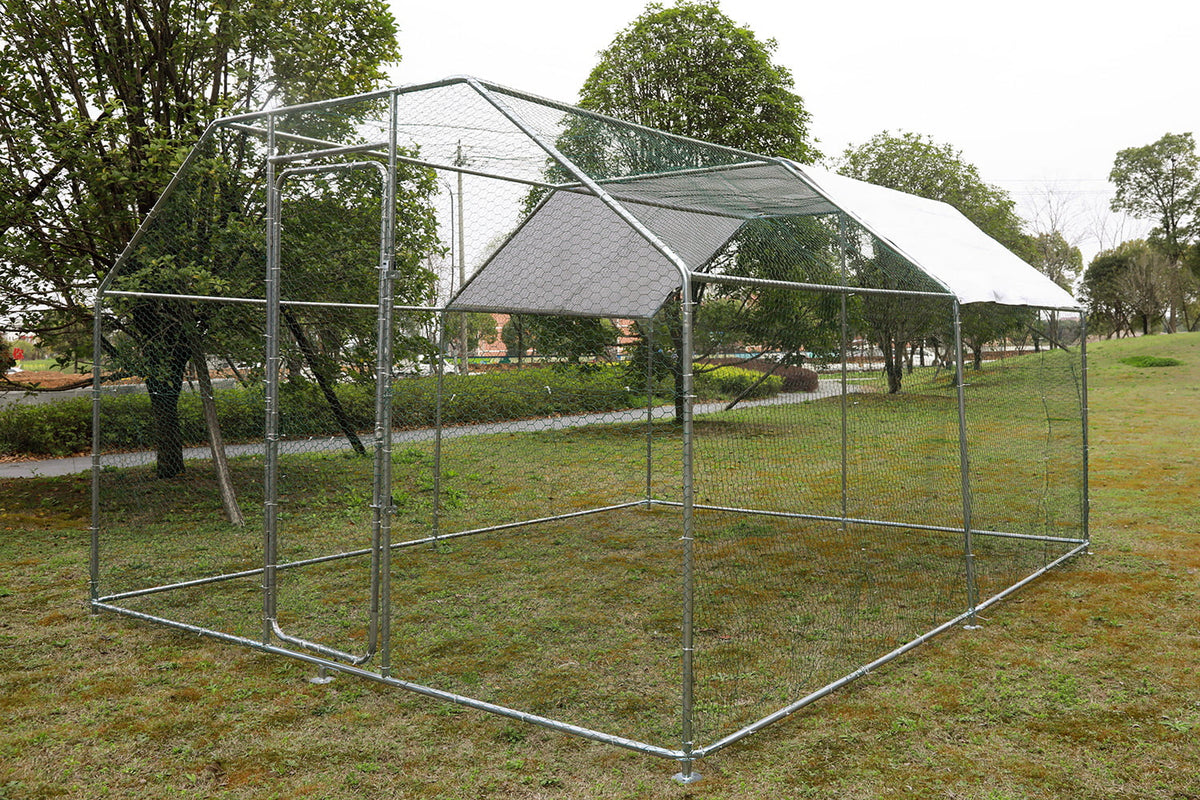 10'x10' Outdoor Heavy Duty Chicken Coops Walk in Metal Chicken Cages Large Pets Raise Crate Protector Poultry Rabbit House with Waterproof Cover Backyard