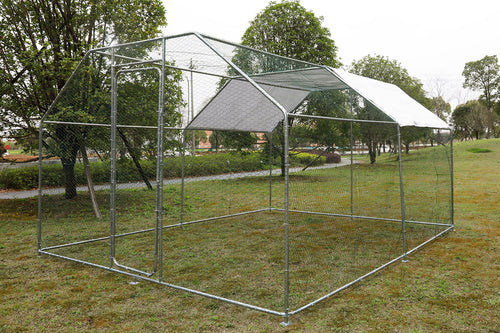 10'x10' Outdoor Heavy Duty Chicken Coops Walk in Metal Chicken Cages Large Pets Raise Crate Protector Poultry Rabbit House with Waterproof Cover Backyard